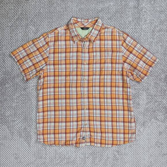 The North Face Bagley Poplin Shirt Mens Orange Plaid XL Button Up Short Sleeve - Picture 1 of 5